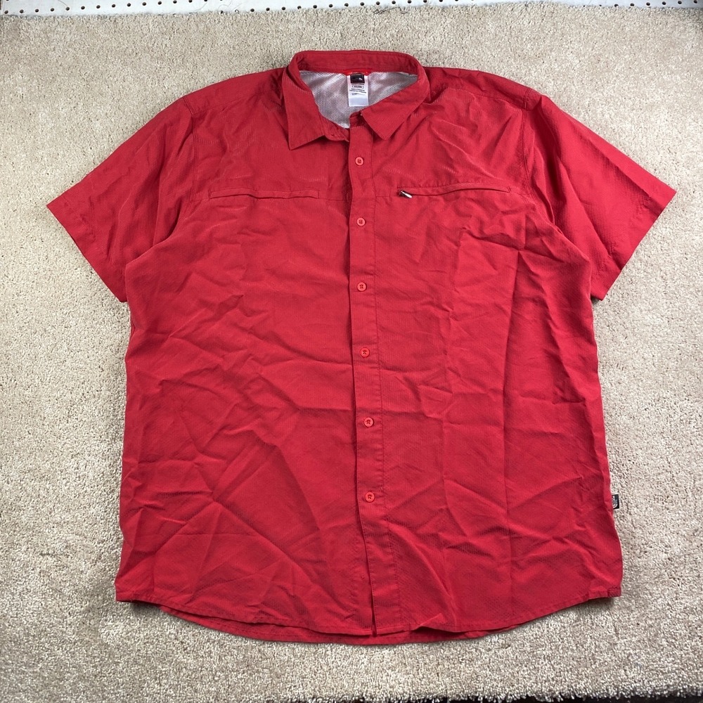 The North Face Mens XXL Red Short Sleeve Button Up Hiking Shirt Zip Pocket